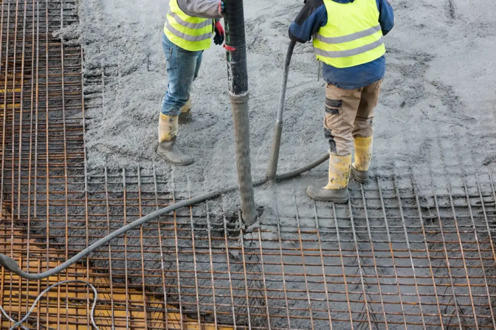Concretors pouring a new concrete driveway